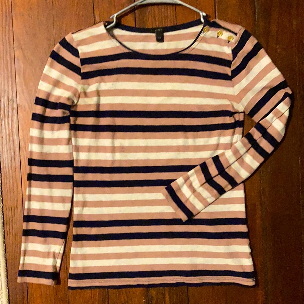 J Crew boatneck tee with gold buttons